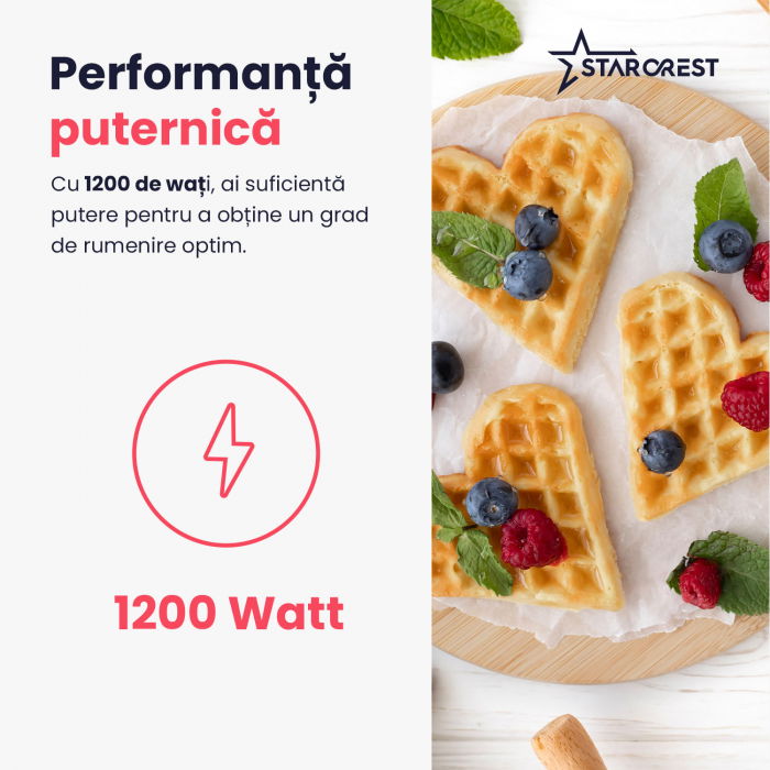 Aparat pentru preparat vafe STARCREST WM-1006X, 1200 W, 5 vafe, Placi antiaderente, Indicator luminos, Negru-Inox [4]