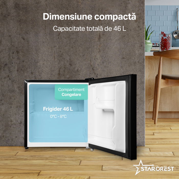Frigider minibar STARCREST SMB-47GLS-BK, Design modern, 46 l, Clasa E, H 48.8 cm, Sticla Neagra [3]