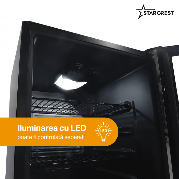 Vitrina frigorifica profesionala STARCREST SBC-160BK, 160 L, Termostat reglabil, Iluminare LED, H 104 cm, Negru [4]