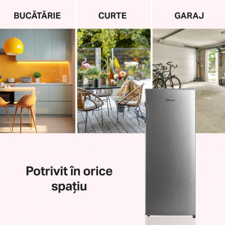 RESIGILAT - Congelator STARCREST SUF-160SI, 160 L, Clasa E, Termostat Ajustabil, Usi reversibile, H 142 cm, Argintiu - Copie [1]