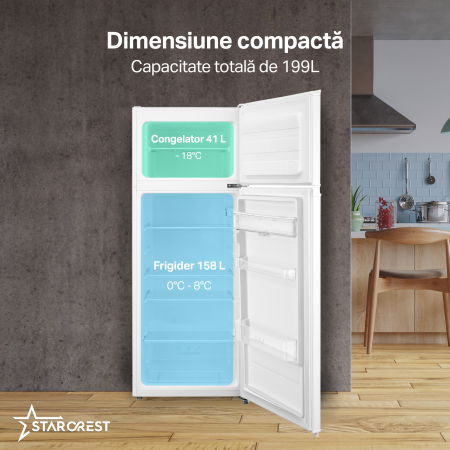 Frigider cu 2 usi STARCREST SF-204WD-WHE,199 L, Clasa E, Dozator Apa, Iluminare LED, Termostat Ajustabil, Usi reversibile, H 143 cm, Alb [2]