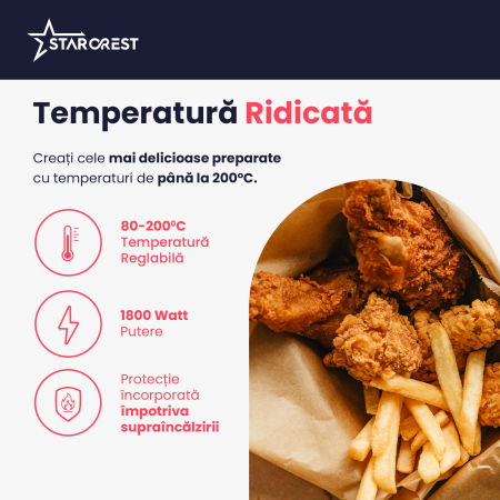 Friteuza cu aer cald STARCREST SFR-7400BK, 1800 W, 7.4 Litri, Termostat 80 - 200 °C, 9 programe predefinite, Negru [3]