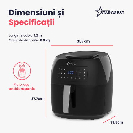 Friteuza cu aer cald STARCREST SFR-7400BK, 1800 W, 7.4 Litri, Termostat 80 - 200 °C, 9 programe predefinite, Negru [7]