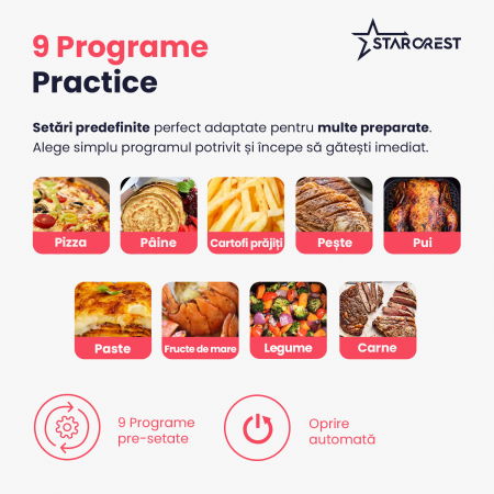 Friteuza cu aer cald STARCREST SFR-7400BK, 1800 W, 7.4 Litri, Termostat 80 - 200 °C, 9 programe predefinite, Negru [4]