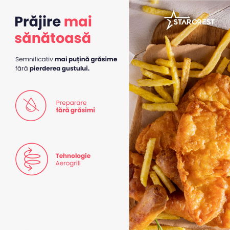 Friteuza cu aer cald STARCREST SFR-7400BK, 1800 W, 7.4 Litri, Termostat 80 - 200 °C, 9 programe predefinite, Negru [6]