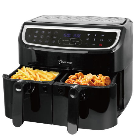 Friteuze - Friteuza cu aer cald STARCREST SFR-9024BK, 2400 W, Cos Dublu, 9 litri, Termostat 80 - 200 °C, 12 programe, Negru
