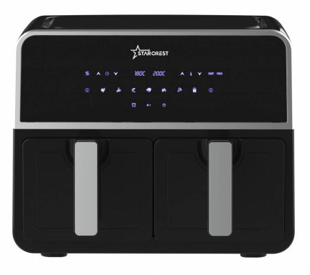 Electrocasnice Mici - Friteuza cu aer cald STARCREST SFR-9200BK, 1800 W, Cos Dublu, 9 litri, Termostat 80 - 200 °C, 8 programe predefinite, Negru