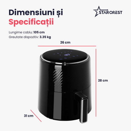 Friteuza digitala cu aer cald  STARCREST SFR-3560BK, 1300W, 3.5 Litri, Termostat 80 - 200 °C, 6 programe predefinite, Negru [7]
