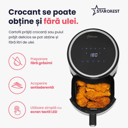 Friteuza digitala cu aer cald  STARCREST SFR-3560BK, 1300W, 3.5 Litri, Termostat 80 - 200 °C, 6 programe predefinite, Negru [2]