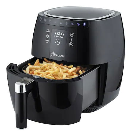 Friteuze - Friteuza digitala fara ulei XL STARCREST SFR-3500, 1500 W, Cos 3.5 litri, Termostat 80 - 200 °C, 8 programe predefinite, Negru
