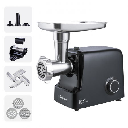 Masini de tocat - RESIGILAT - Masina de tocat STARCREST SMG-2000BK, 2000 W, Accesoriu rosii si carnati, 3 site de taiere, Cutit inox, Negru