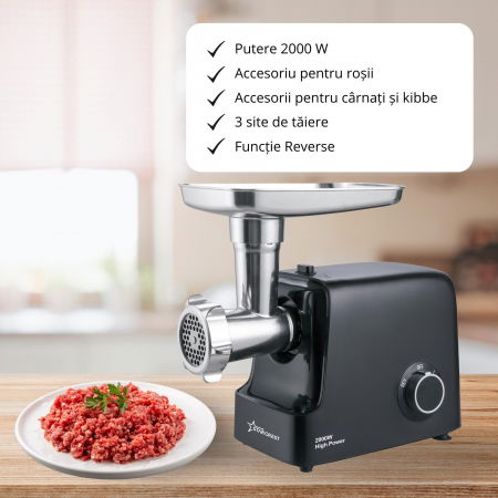RESIGILAT - Masina de tocat STARCREST SMG-2000BK, 2000 W, Accesoriu rosii si carnati, 3 site de taiere, Cutit inox, Negru [1]