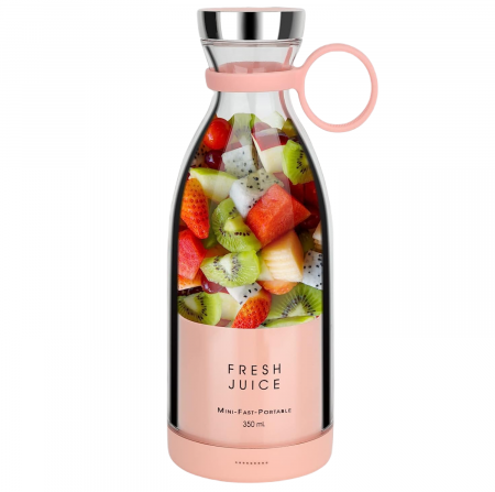 Blendere - Mini Blender Portabil STARCREST SB-214BPK, Incarcare Wireless, Multifunctional, Auto-curatare, Capacitate 350ml, 4 Lame 3D, Putere 20.000 rpm, Roz