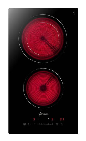 Plite incorporabile - Plita incorporabila STARCREST SEH-30P2, Vitroceramica, 2 zone de gatit, 9 trepte de putere, 3200 W, Slider Touch control, Timer, Sticla Neagra