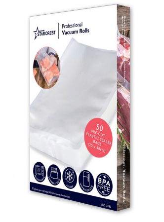 Electrocasnice Mici - Pungi profesionale pentru vidat STARCREST, 50 bucati, 20x30 cm, rezistente, reutilizabile, sous vide, lavabile in masina de spalat, fara BPA, transparent