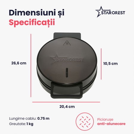 Aparat pentru preparat vafe STARCREST WM-1006X, 1200 W, 5 vafe, Placi antiaderente, Indicator luminos, Negru-Inox [5]