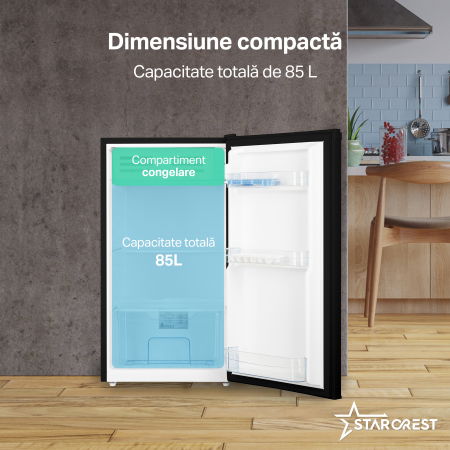 Frigider cu o usa STARCREST SF-85BK-E, Clasa E, Capacitate 85L, Iluminare interioara, Compartiment gheata, H 82 cm, Negru [2]