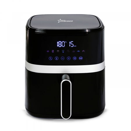 Friteuze - Friteuza digitala cu aer cald STARCREST SFR-5570BK, 1500 W, 5.5 Litri, Termostat 80 - 200 °C, 8 programe predefinite, Negru
