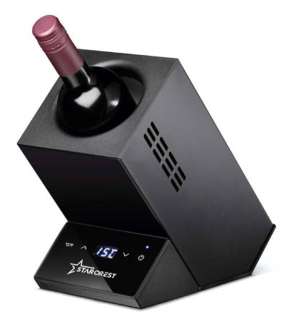 Racitoare - Racitor pentru vin STARCREST SWN-1BT, capacitate 1 sticla, temperatura reglabila 5-15°C, display LED, control touch, otel, Negru
