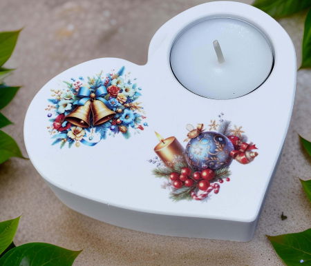 Idei de cadouri - Suport Lumanare Inima cu Motive de Craciun