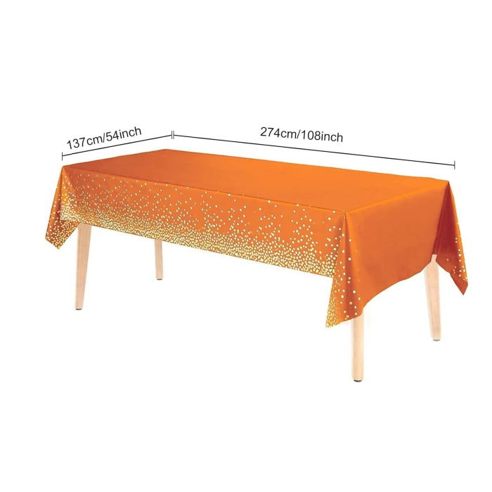 ! LICHIDARE DE STOC ! Fata de masa dreptunghiulara, Flippy, Impermeabila, Anti-pete, Pentru petreceri, nunti, botezuri, decoratiuni, 274x137cm, Portocaliu/ Gold [2]