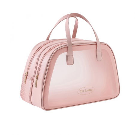 Ingrijire personala si Cosmetice - Geanta Cosmetice de Voiaj, Flippy, Dubla Compartimentare, Impermeabila, Translucida Mata, 35 x 22 x 15 cm, Roz