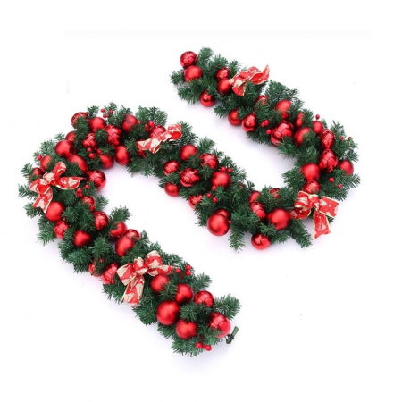 Curatatoare - BF-Ghirlanda decorativa Craciun cu Globuri rosii si funde rosii cu argintiu, Flippy, 2,70 m, Verde