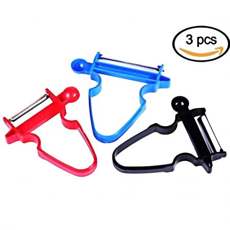 Cutite si seturi de cutite - Set 3 Accesorii de Decojire, Razuire si Feliere, Flippy, pentru Legume si Fructe, Negru-Rosu-Albastru