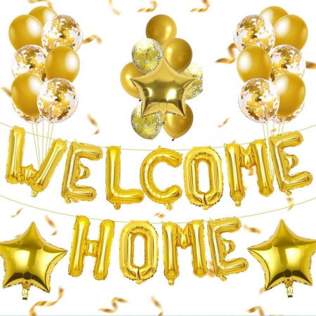 Set Baloane din Folie Metalizata, Flippy, Model WELCOME!, Litere de 40 cm, Baloane Party, Ambalaj Individual, Pai Inclus, Umflare cu Aer sau Heliu, Auriu [2]