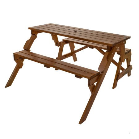 Mobilier gradina lemn - Set SALZBURG MEDIU 2+2 persoane  din lemn masiv de rasinos 138x150 cm pentru gradina sau terasa o masa si doua banci culoare maro