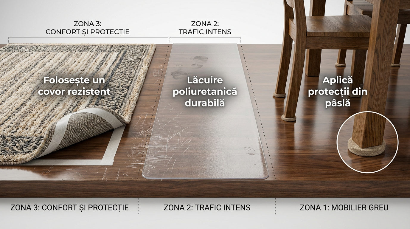 Cum protejezi parchetul de zgârieturi și uzură în zonele intens circulate