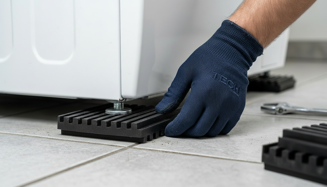 Piciorușe antivibrații montate sub mașina de spălat