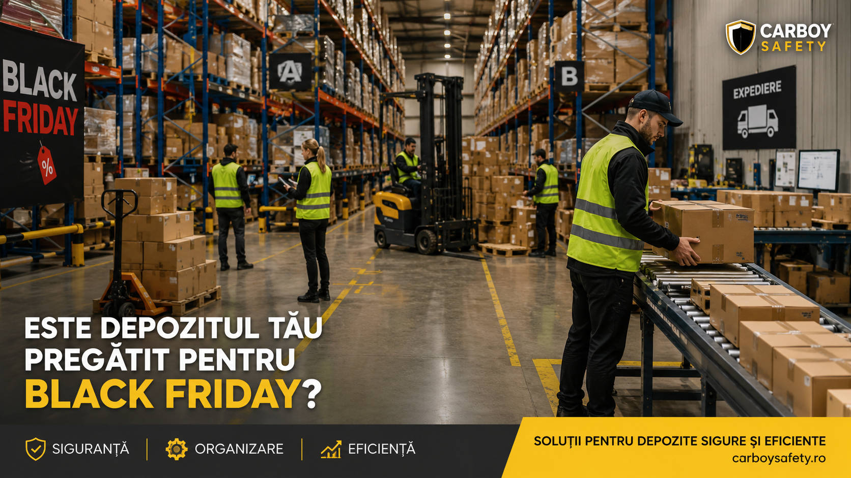 Cum pregătești depozitul pentru Black Friday și sezonul de vârf: siguranță, organizare și eficiență