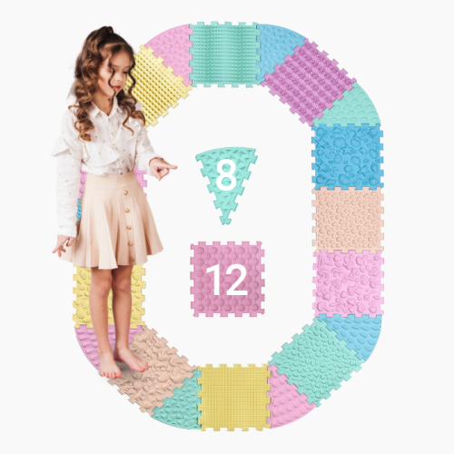 Covorașe - Saltea de masaj Ortek Mega Mix Puzzle 12 piese + 8 sectoare PASTEL