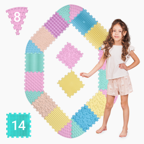 Covorașe - Saltea de masaj Ortek Mega Mix Puzzle 14 piese + 8 sectoare PASTEL
