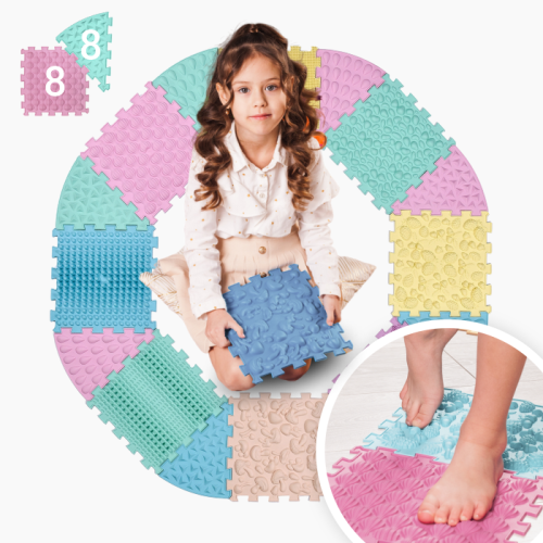 Covorașe - Saltea de masaj Ortek Mix Puzzle 8 piese + 8 sectoare PASTEL