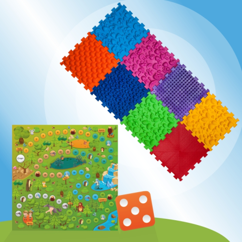 Covorașe - Covoraș ortopedic pentru masaj Puzzle "Mix" 8 elemente + jocul "Aventurile din pădure"