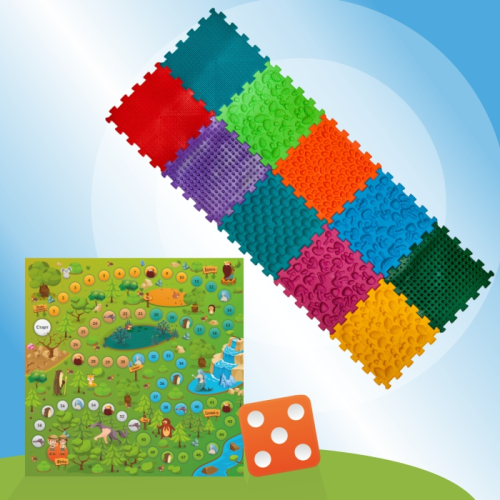 Covorașe - Covoraș ortopedic pentru masaj Puzzle "Mix" 10 elemente + jocul "Aventurile din pădure"
