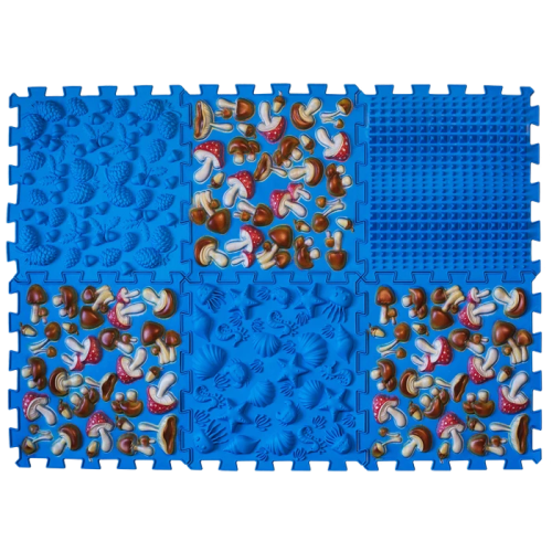 Covorașe - Covoraș ortopedic pentru masaj Puzzle "Mix" 6 elemente Ciupercă albastră