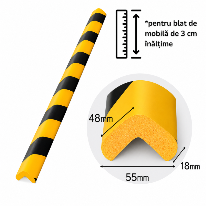 Bandă Protecție Colțuri, 90cm, Negru-Galben, Semnalizare [1]