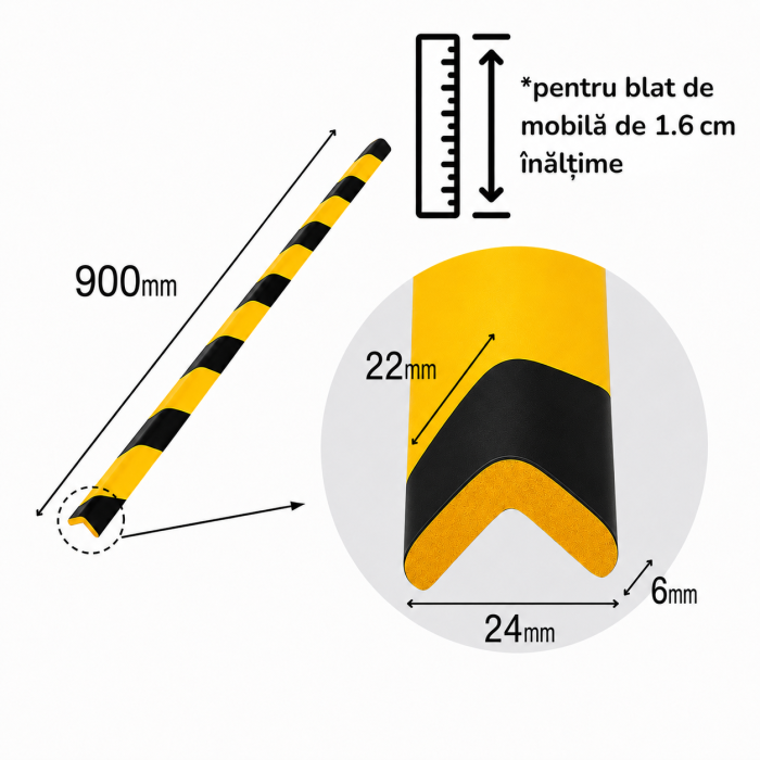 Bandă Protecție Colțuri, 90cm, Negru-Galben, Semnalizare [3]