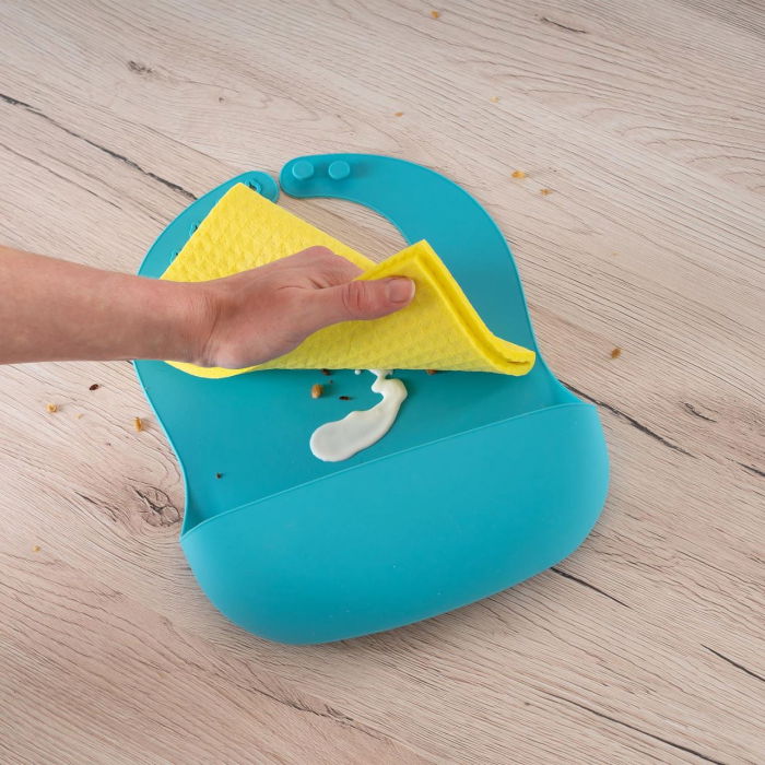 Bavetica din silicon moale cu buzunar colector pentru bebelusi, reglabila, albastra, Reer Eat`n Tidy 25033 [6]