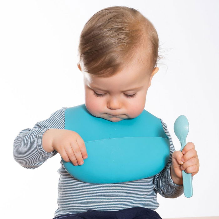 Bavetica din silicon moale cu buzunar colector pentru bebelusi, reglabila, albastra, Reer Eat`n Tidy 25033 [2]