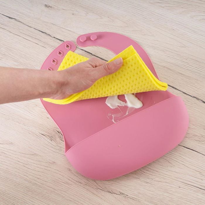 Bavetica din silicon moale cu buzunar colector pentru bebelusi, reglabila, roz, Reer Eat`n Tidy 25044 [4]