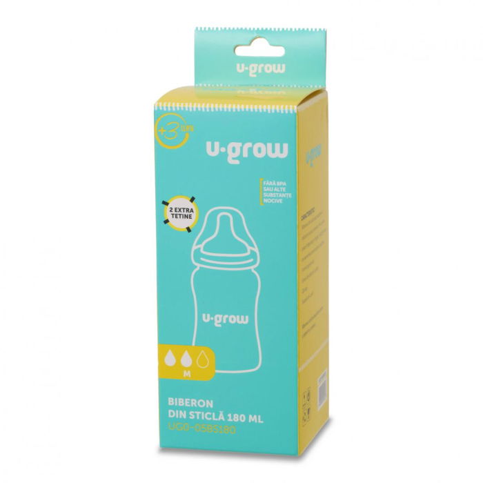 Biberon de sticla180 ml+2 tetine, U-Grow [4]