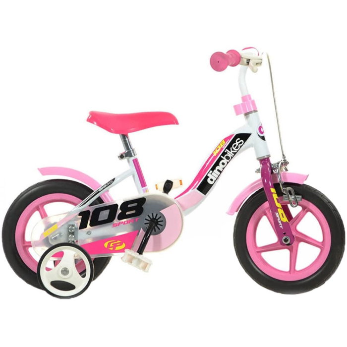 Bicicleta copii Dino Bikes 10" 108 Sport alb si roz cu frana [1]