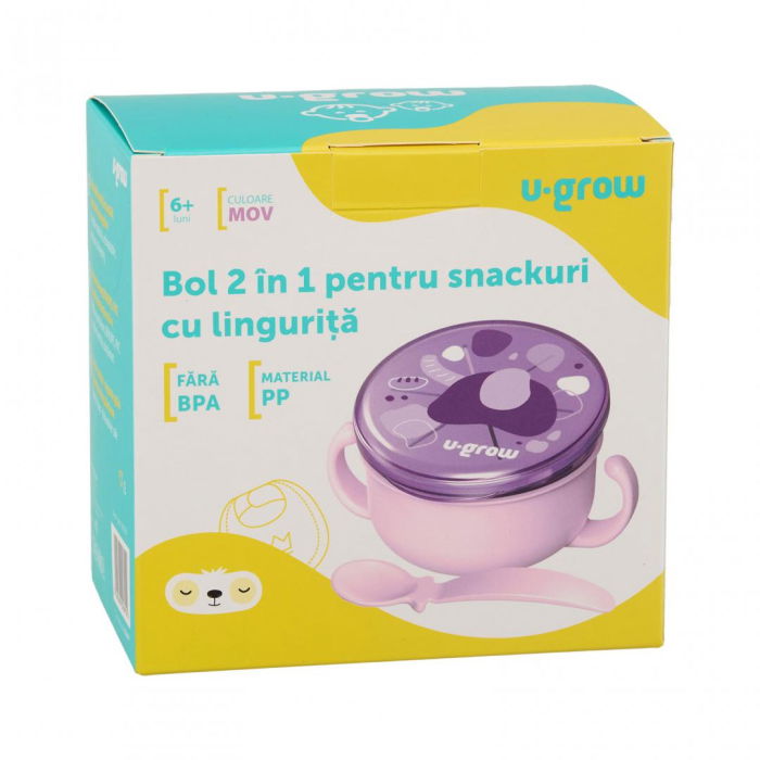 Bol 2 in 1 pentru snackuri cu lingurita, mov, U-Grow [7]