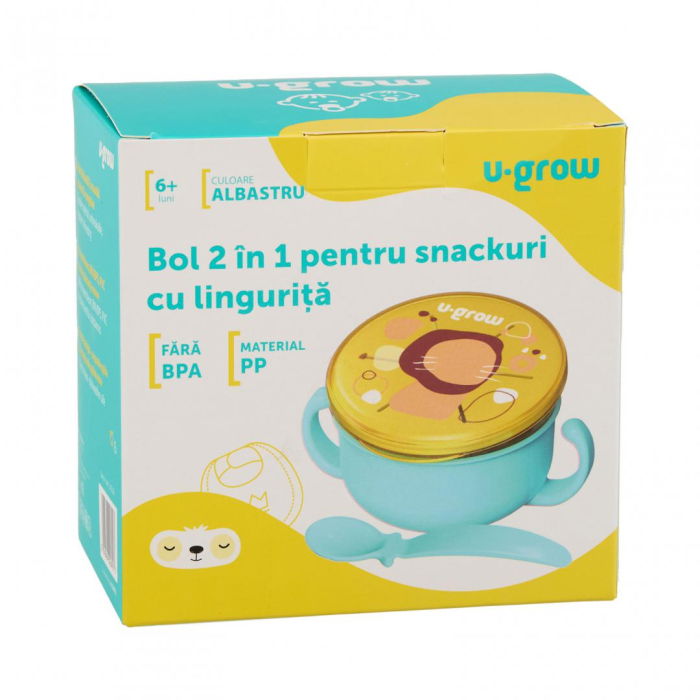 Bol 2 in 1 pentru snackuri si lingurita, blue, U-Grow [7]