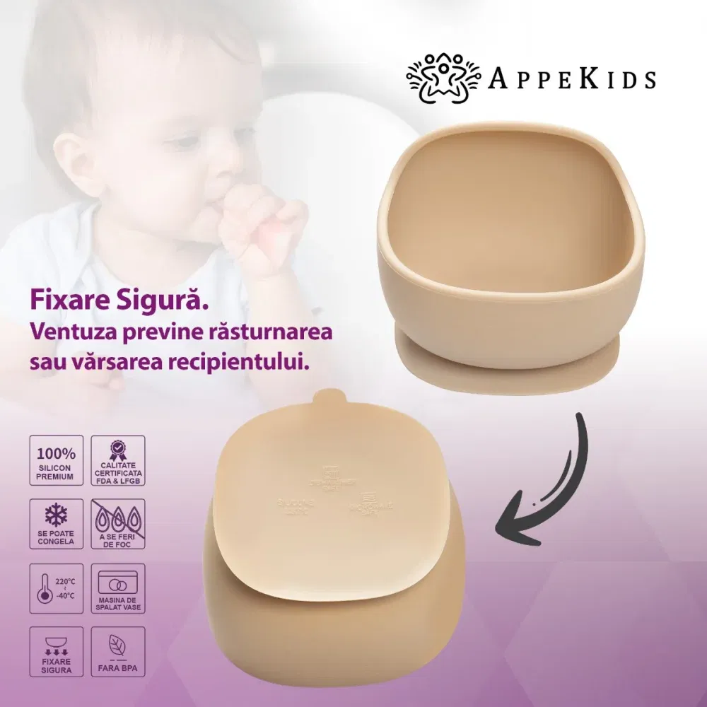 Bol din silicon cu ventuza, AppeKids, Classic - Bej [4]