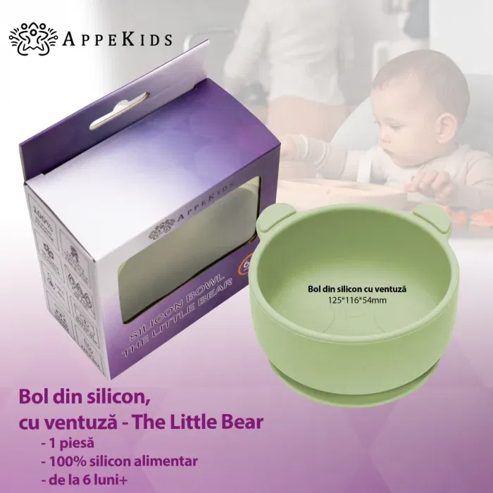 Bol din silicon cu ventuza, AppeKids, The Little Bear - Verde [3]